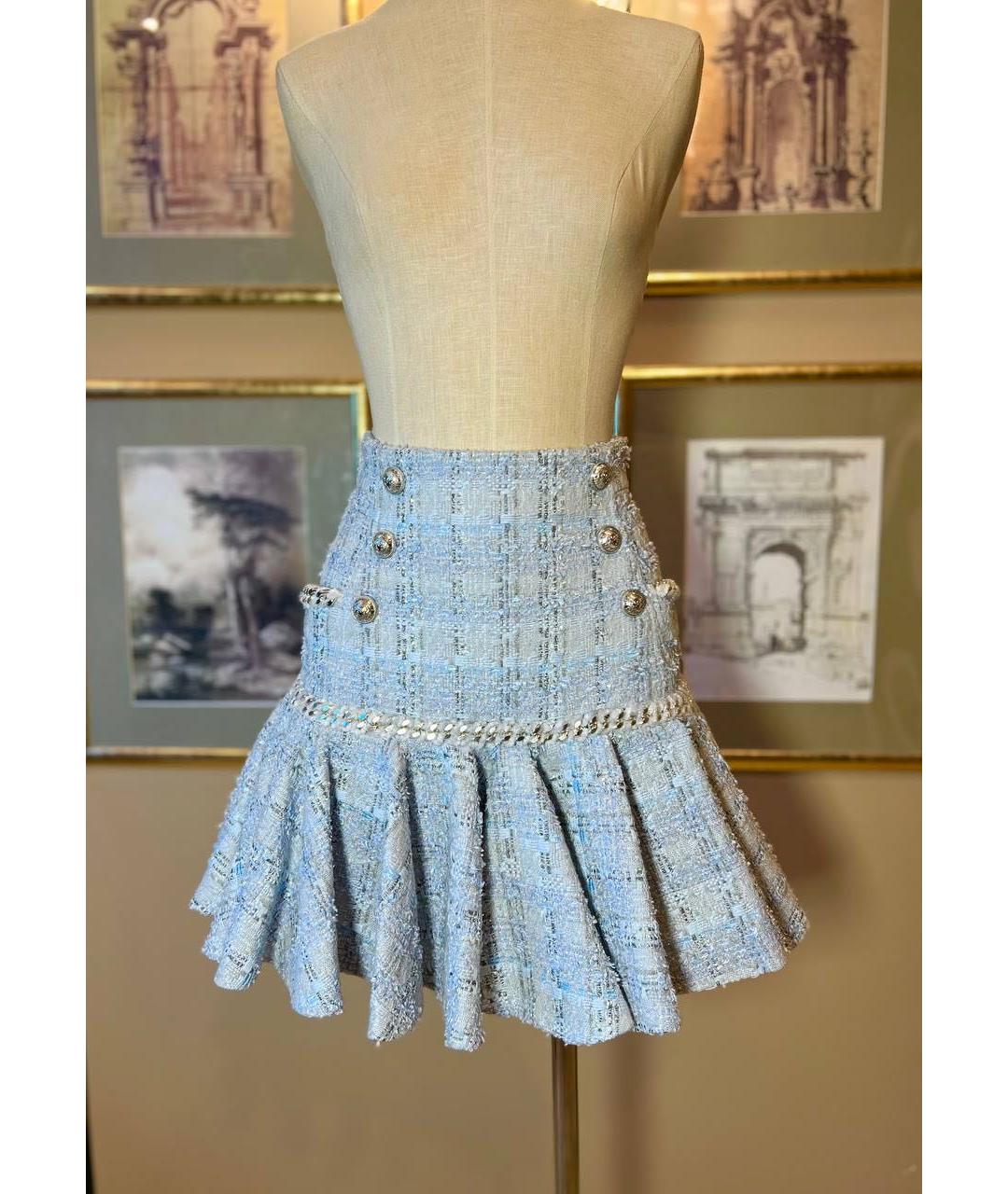 BALMAIN Голубая юбка мини, фото 7