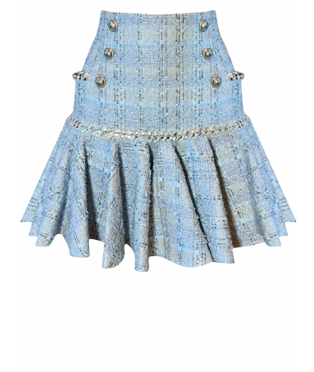 BALMAIN Голубая юбка мини, фото 1