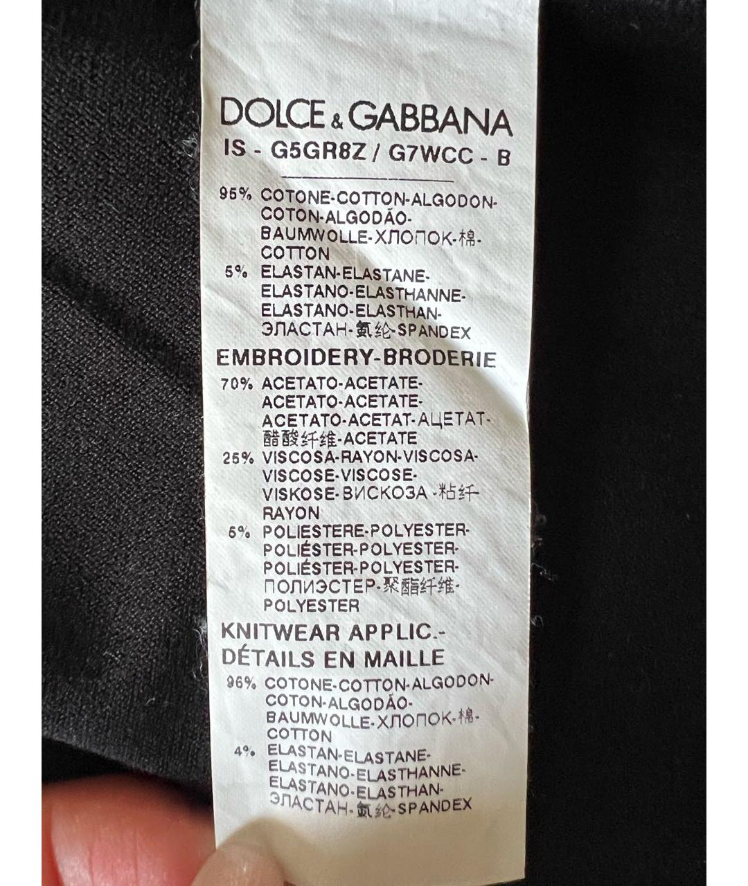DOLCE&GABBANA Черная хлопко-эластановая футболка, фото 4