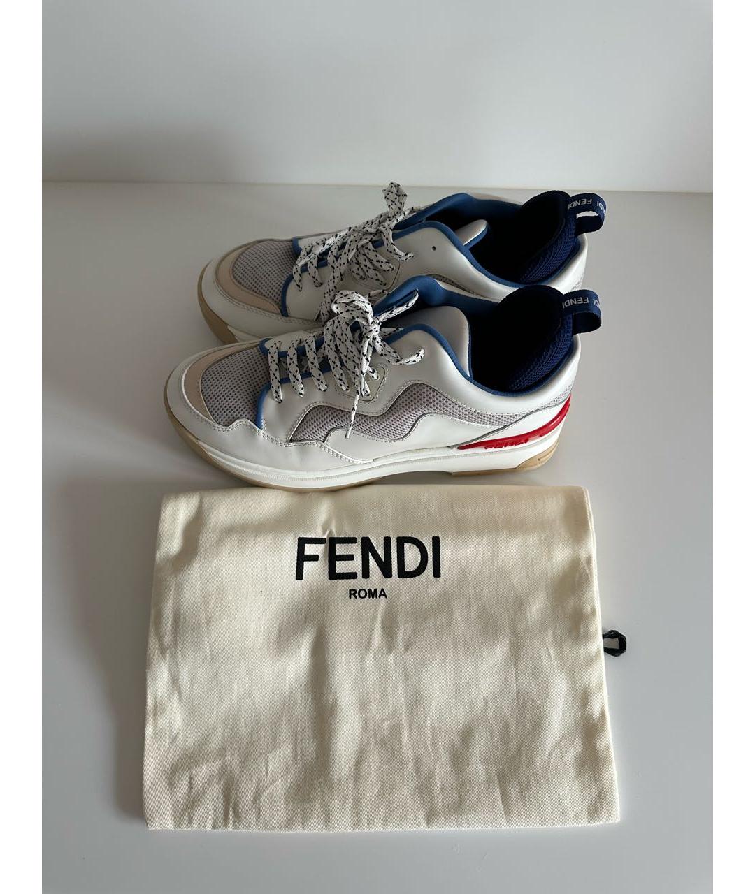 FENDI Белые кожаные кроссовки, фото 2