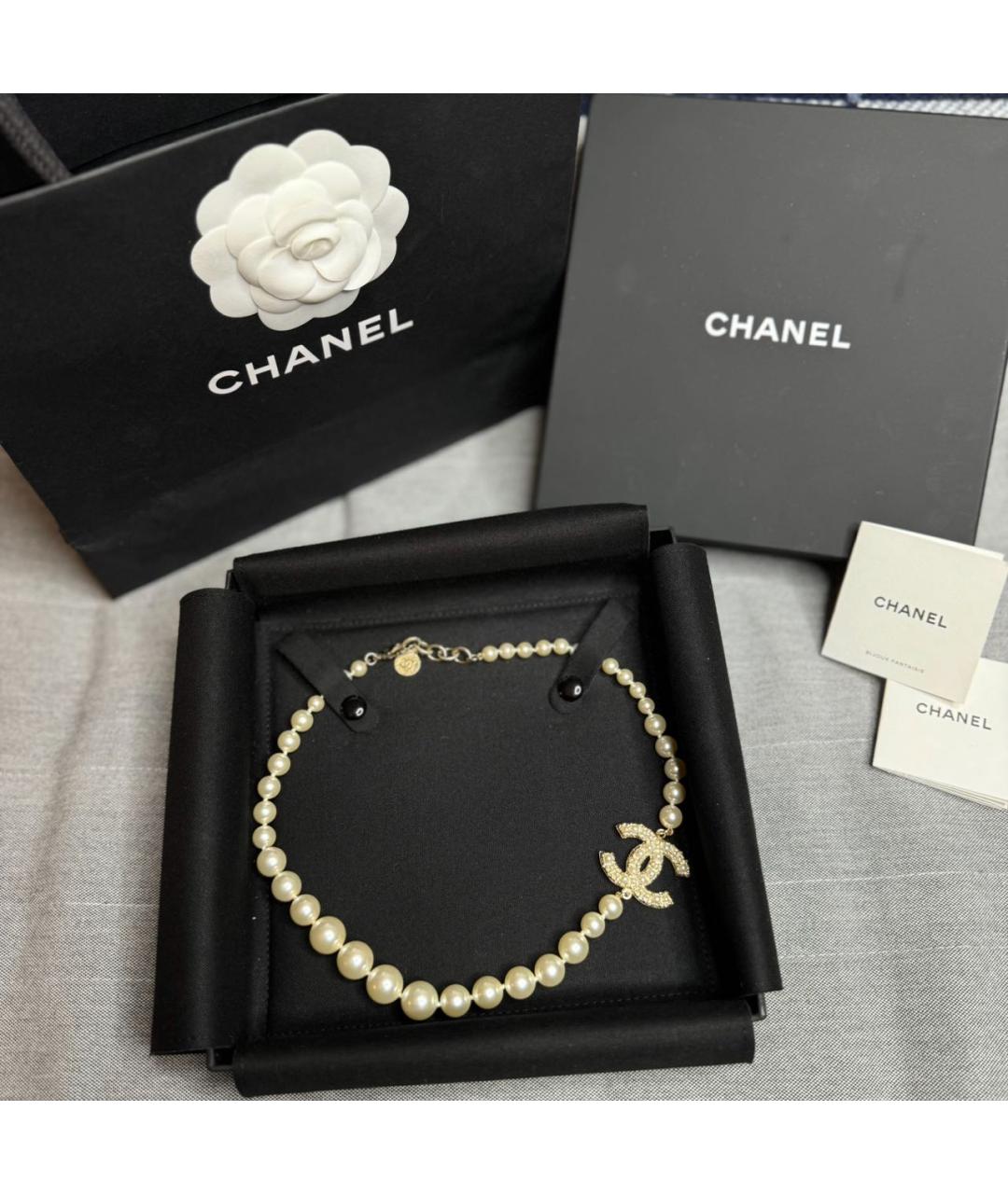 CHANEL Белое жемчужное колье, фото 3