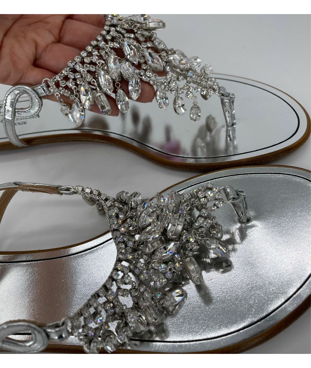 AQUAZZURA Серебряные кожаные сандалии, фото 4