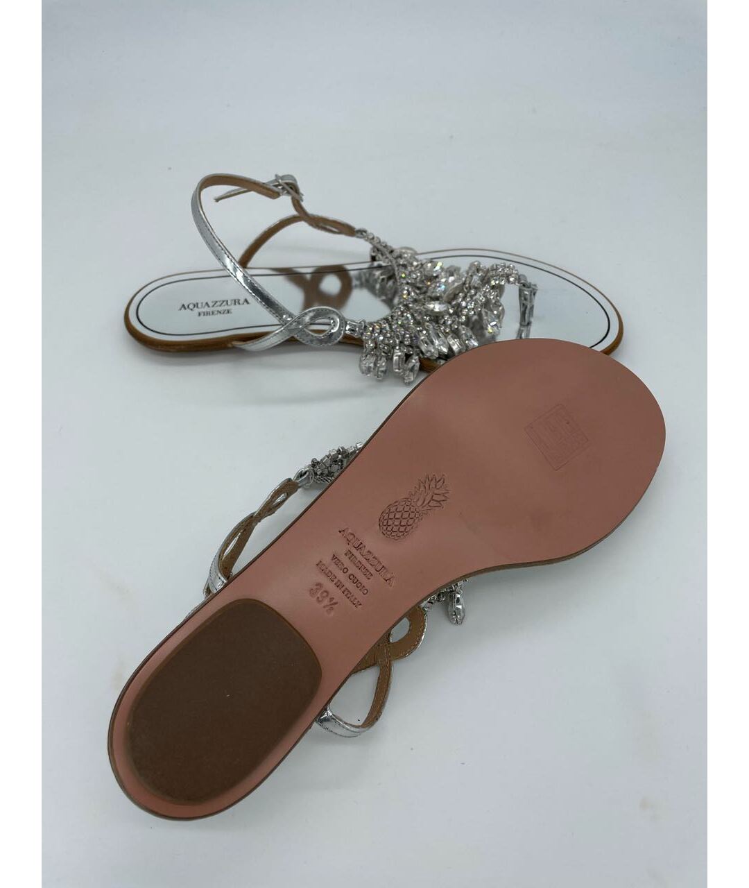 AQUAZZURA Серебряные кожаные сандалии, фото 3