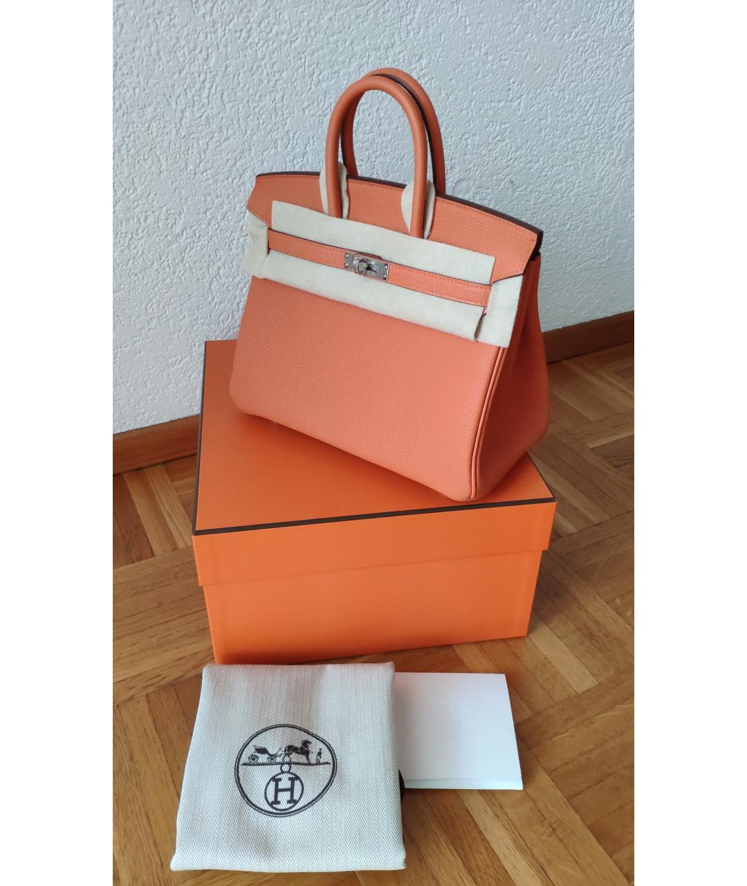 HERMES Оранжевая кожаная сумка с короткими ручками, фото 7