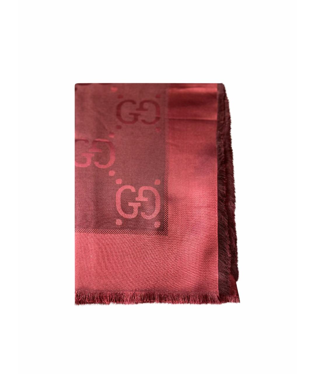GUCCI Бордовый шерстяной платок, фото 1