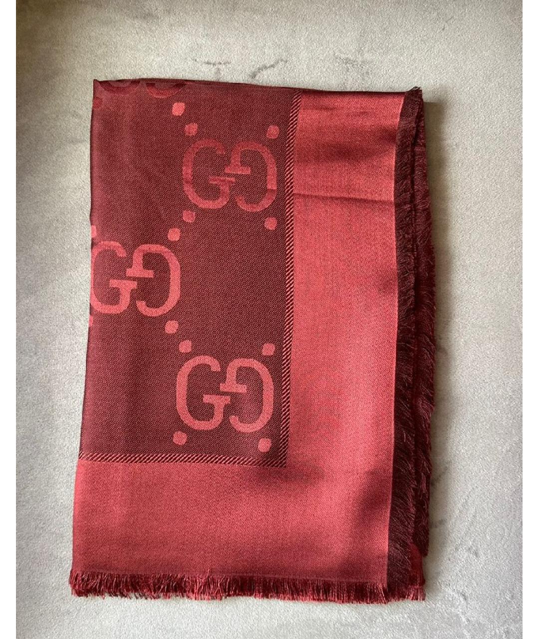 GUCCI Бордовый шерстяной платок, фото 7
