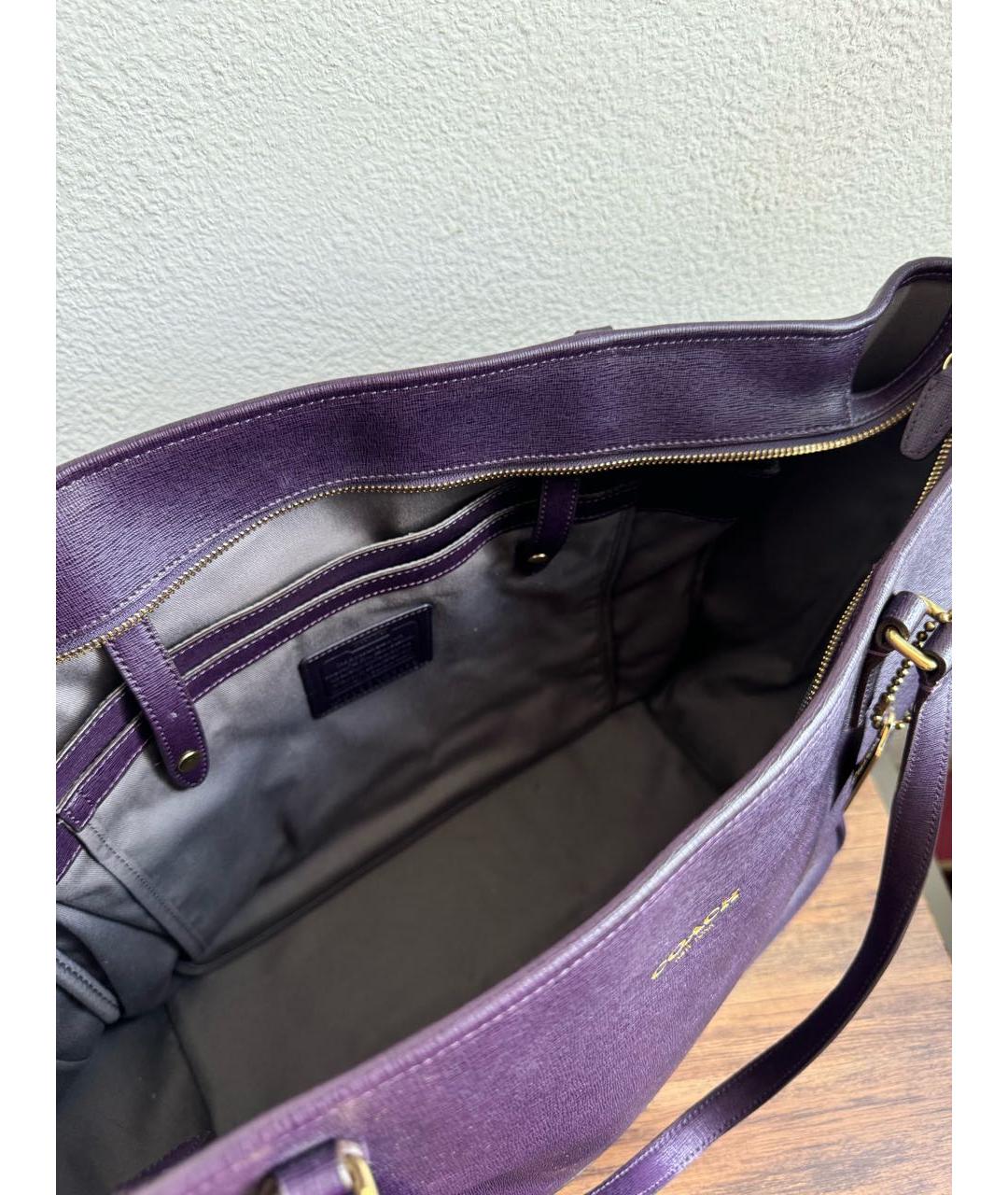 COACH Фиолетовая кожаная сумка тоут, фото 4