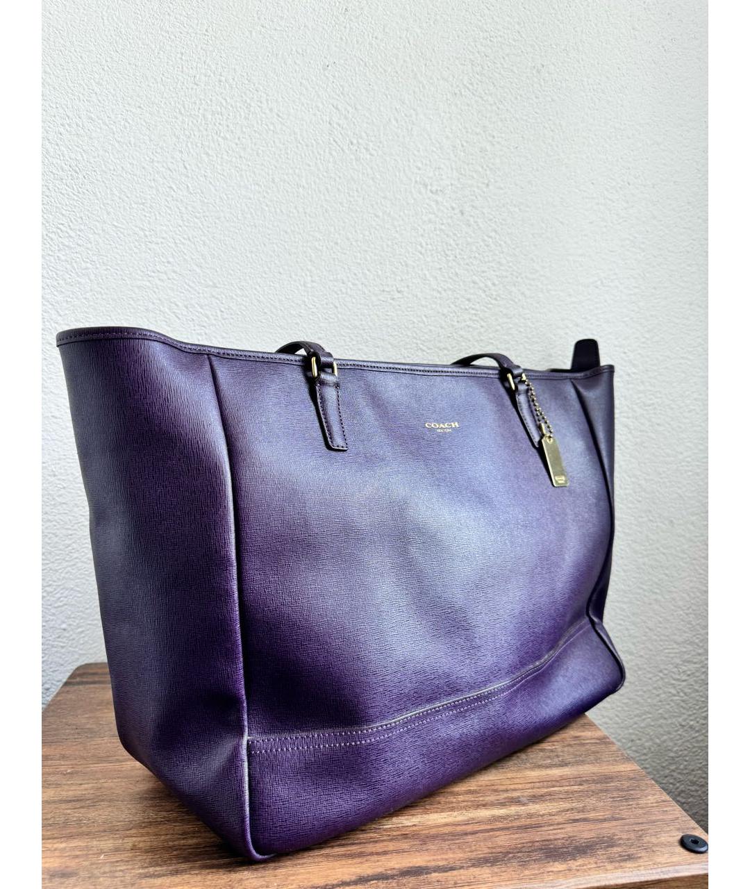 COACH Фиолетовая кожаная сумка тоут, фото 2