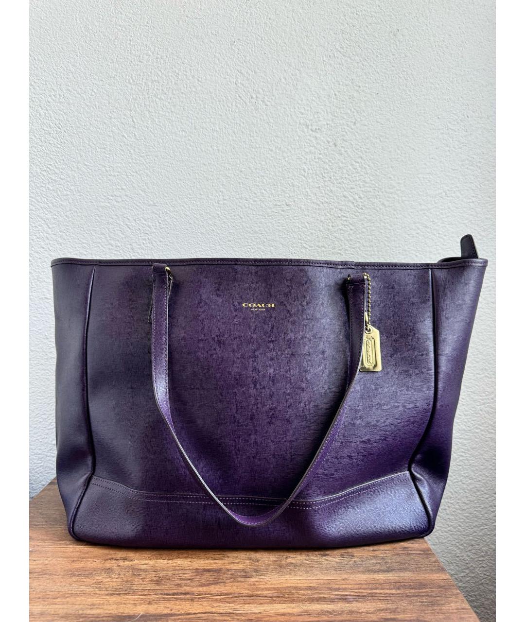 COACH Фиолетовая кожаная сумка тоут, фото 9