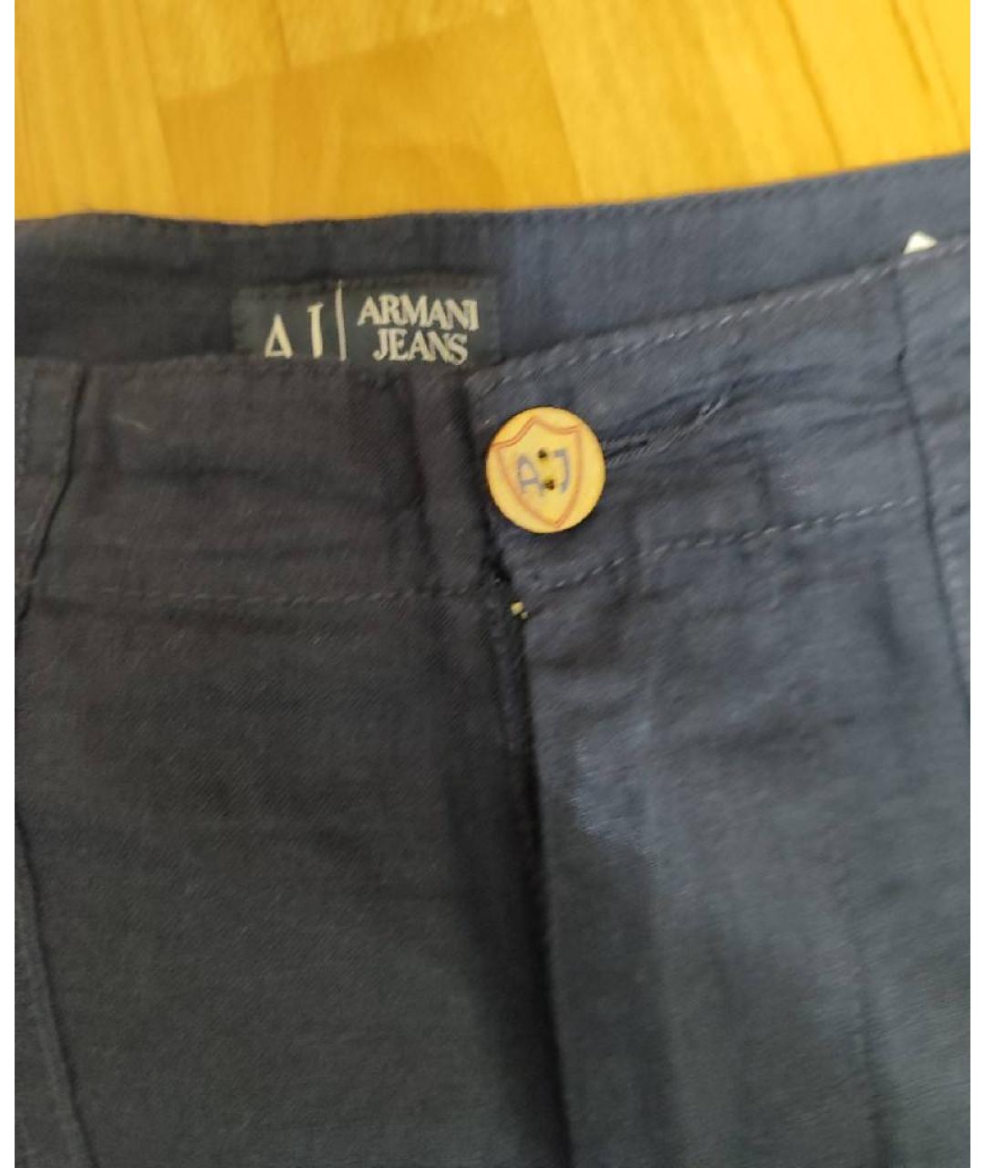 ARMANI JEANS Темно-синие льняные повседневные брюки, фото 3