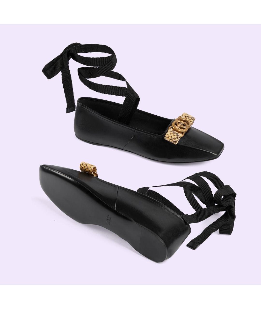 GUCCI Черные кожаные балетки, фото 2