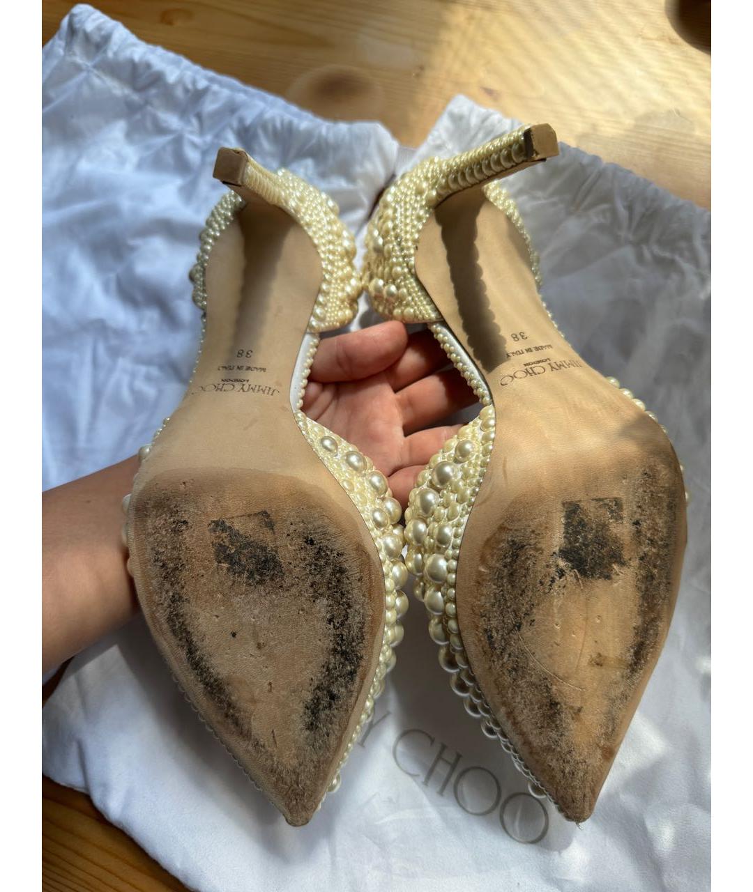 JIMMY CHOO Бежевые свадебные туфли на среднем каблуке, фото 7
