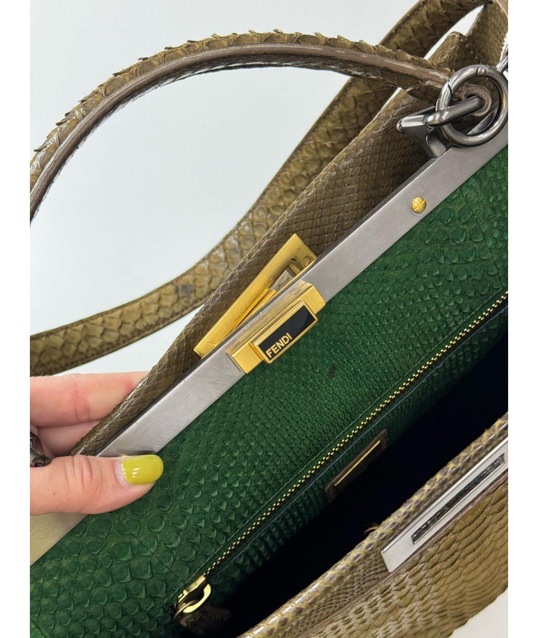 FENDI Хаки сумка с короткими ручками из экзотической кожи, фото 7