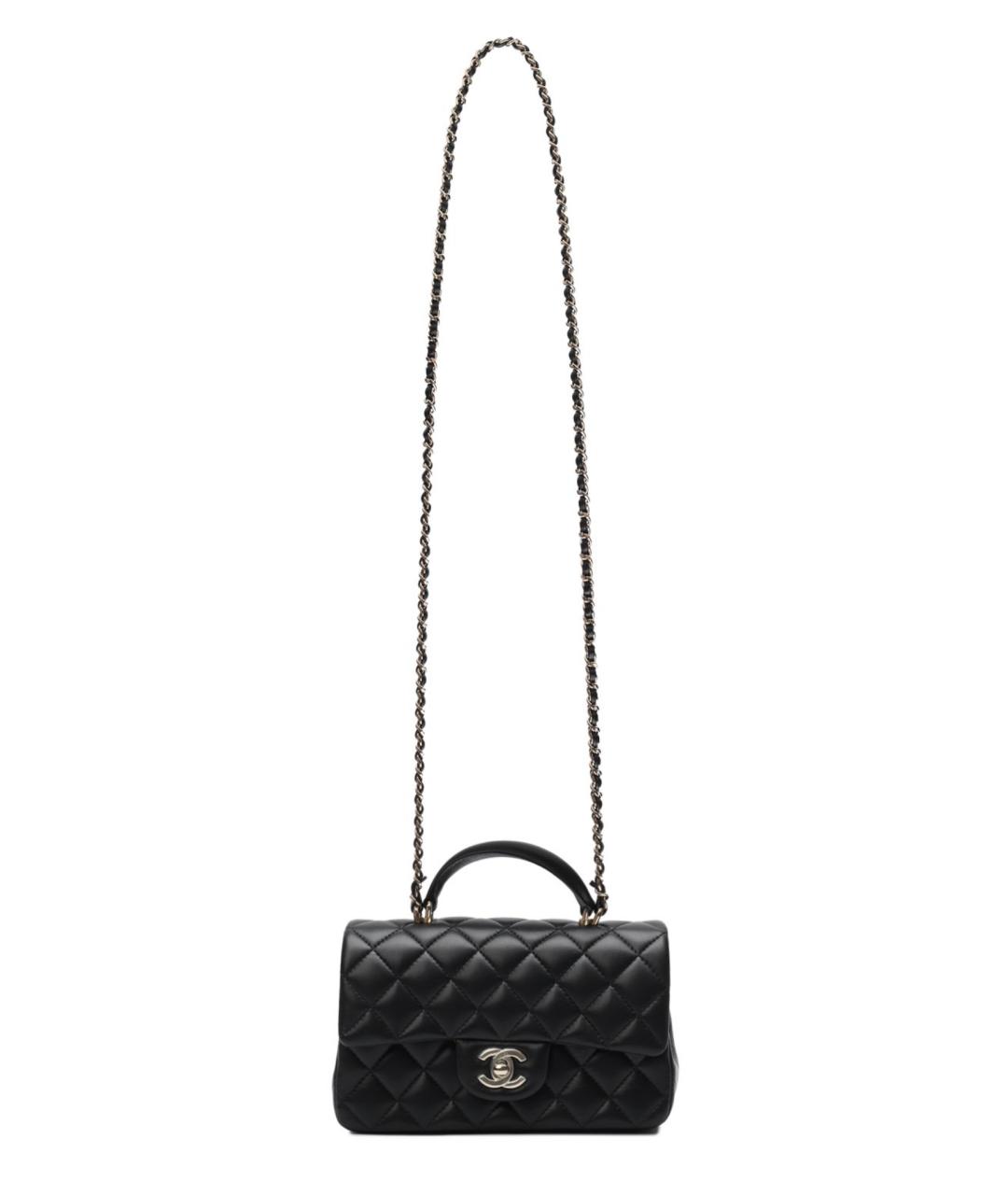 CHANEL Черная кожаная сумка с короткими ручками, фото 5