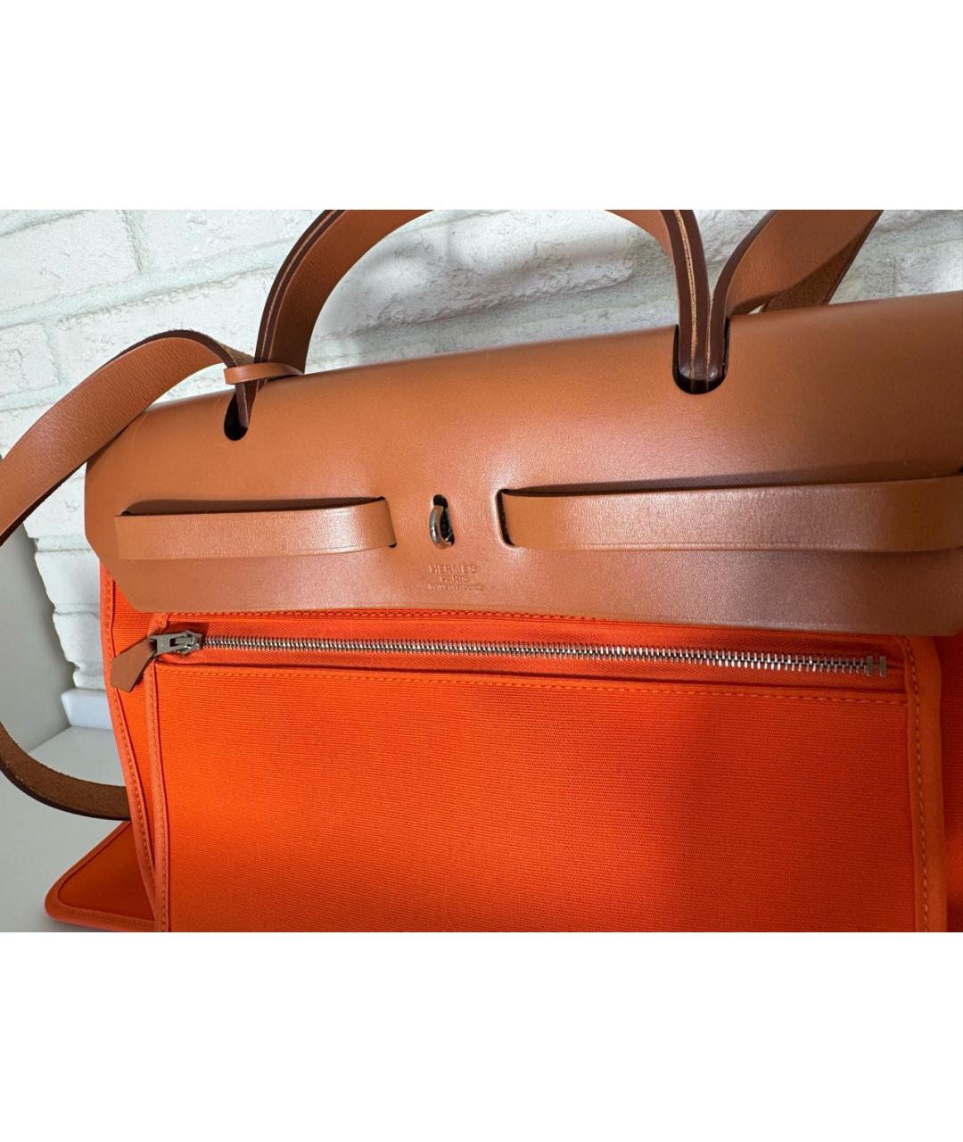 HERMES Оранжевая кожаная сумка с короткими ручками, фото 8