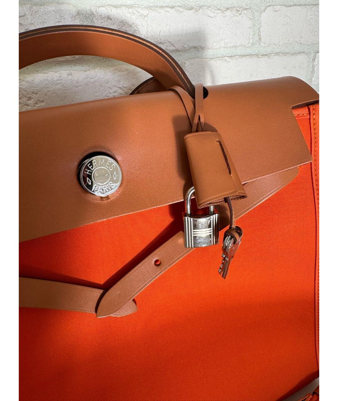 HERMES Оранжевая кожаная сумка с короткими ручками, фото 2