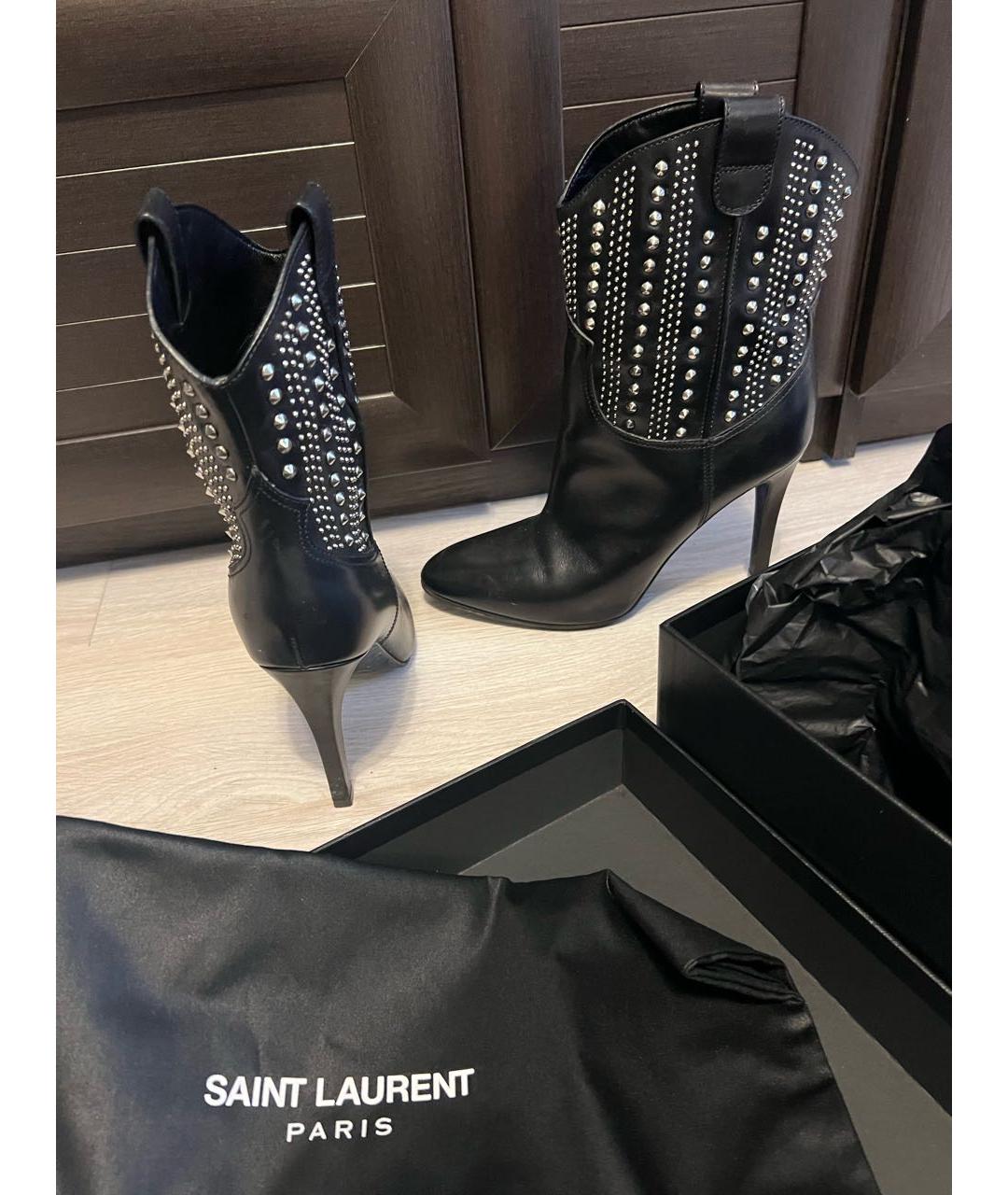 SAINT LAURENT Черные кожаные полусапоги, фото 4