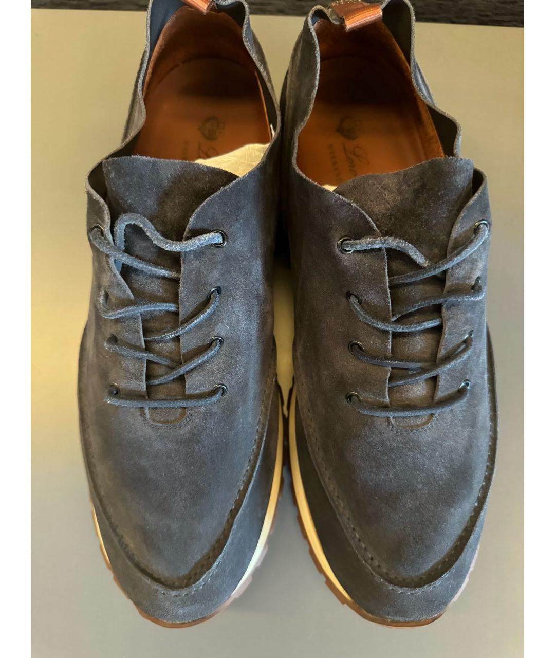 LORO PIANA Темно-синие замшевые низкие кроссовки / кеды, фото 2