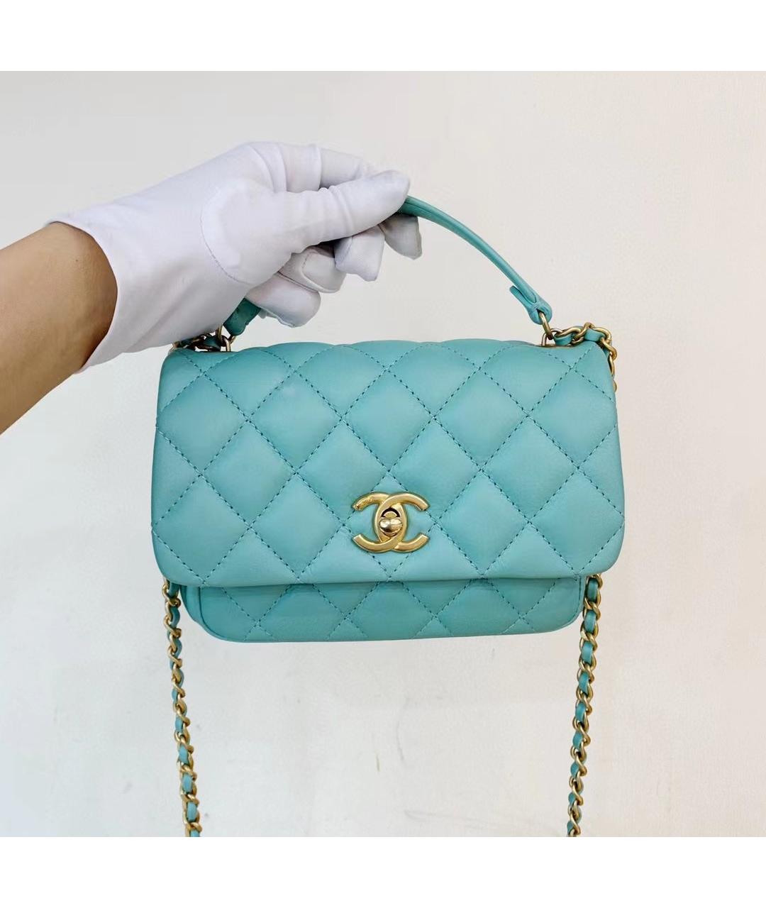 CHANEL Голубая кожаная сумка через плечо, фото 9