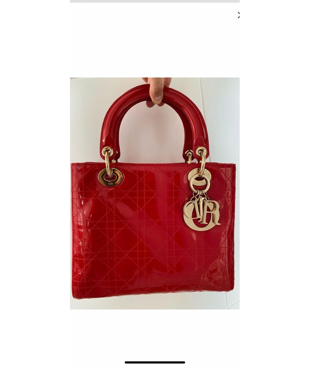 CHRISTIAN DIOR Красная сумка с короткими ручками из лакированной кожи, фото 2
