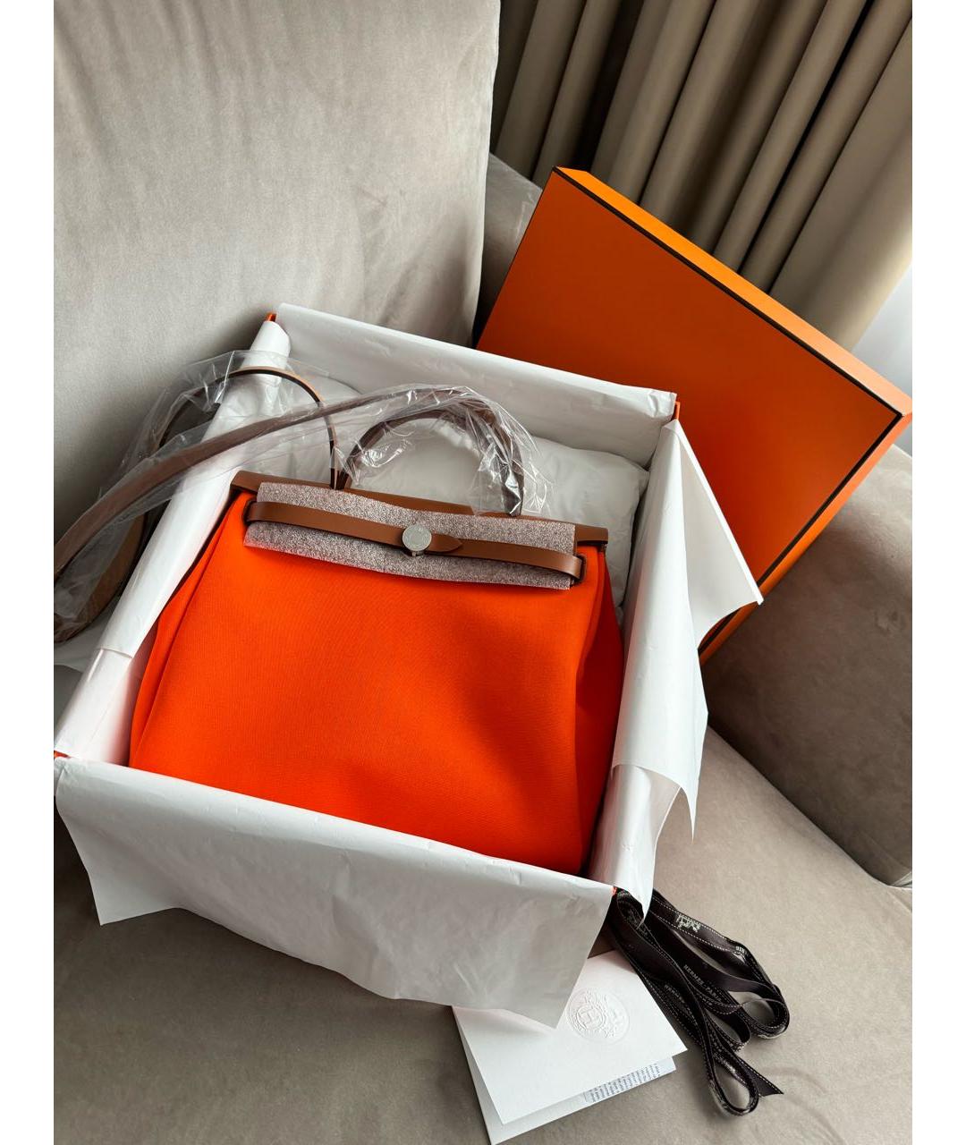 HERMES Оранжевая кожаная сумка тоут, фото 2