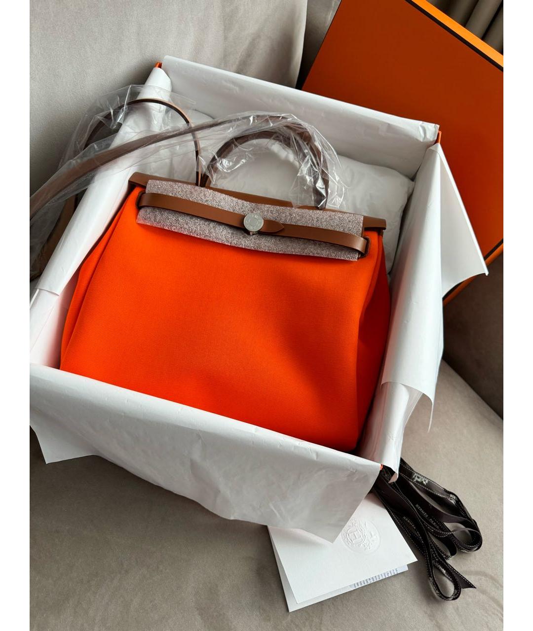 HERMES Оранжевая кожаная сумка тоут, фото 3