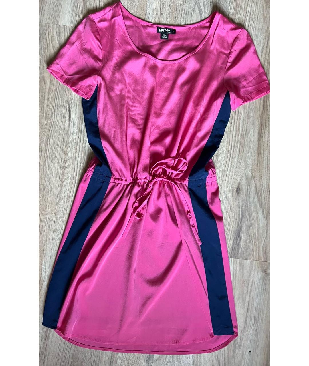 DKNY Розовое шелковое повседневное платье, фото 5