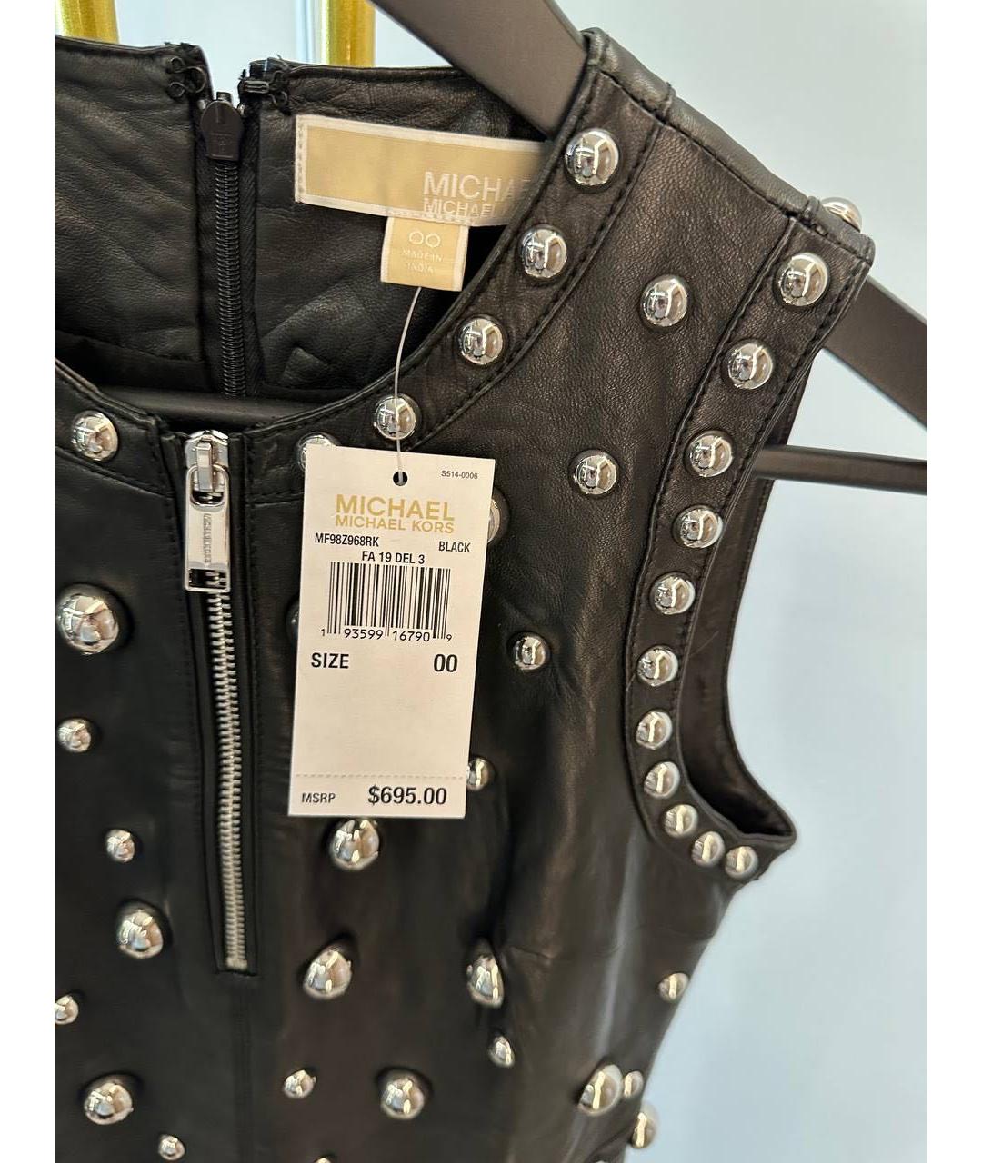 MICHAEL KORS Черное кожаное повседневное платье, фото 3