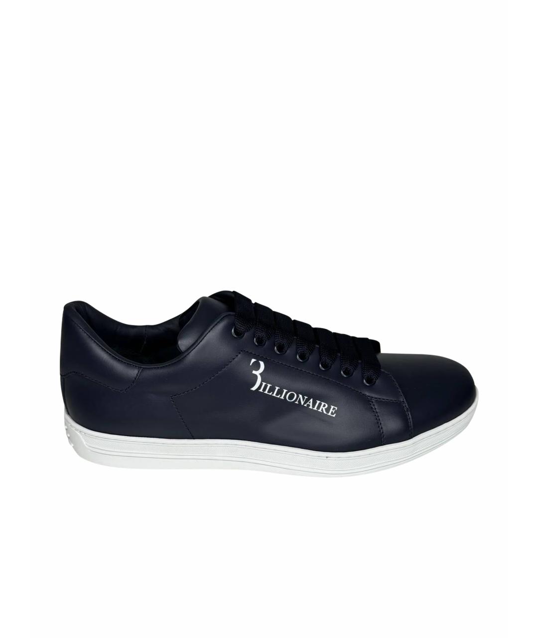 BILLIONAIRE Темно-синие кожаные низкие кроссовки / кеды, фото 1