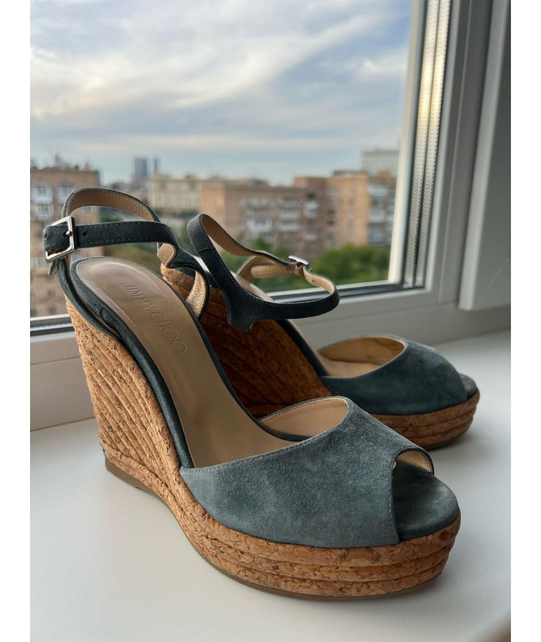 JIMMY CHOO Голубые замшевые босоножки, фото 5