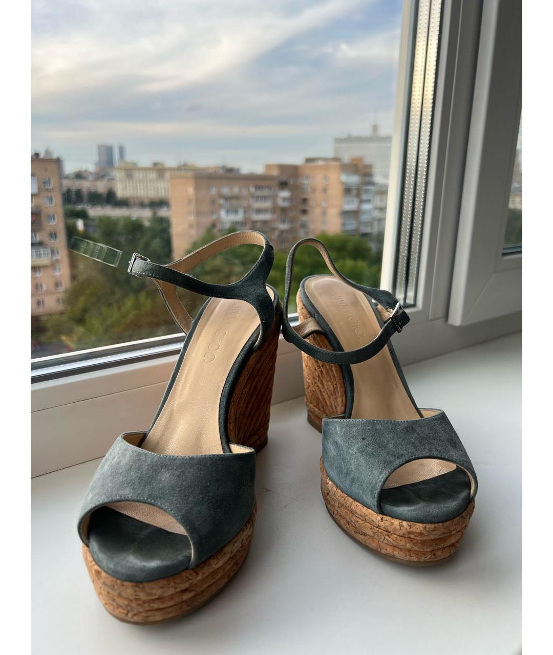 JIMMY CHOO Голубые замшевые босоножки, фото 3