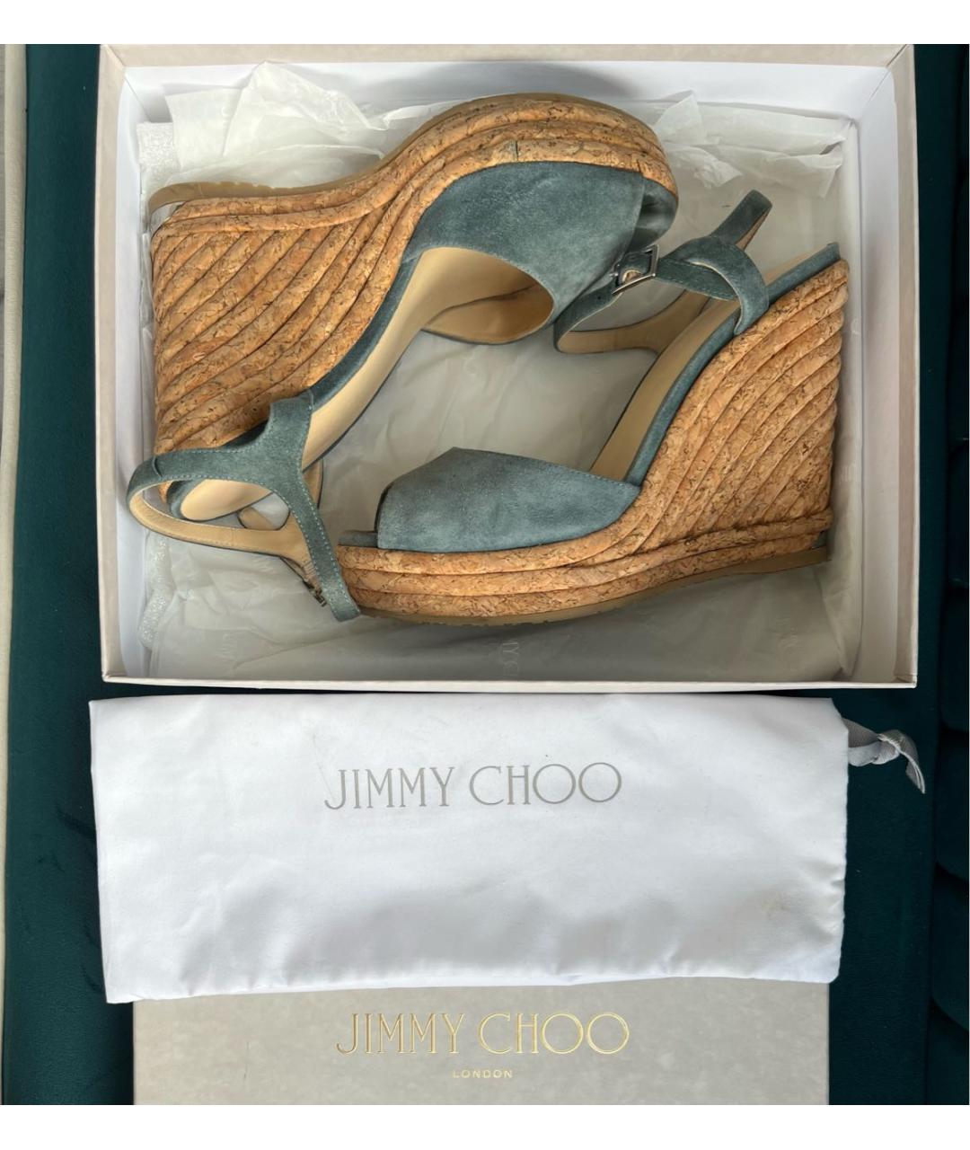 JIMMY CHOO Голубые замшевые босоножки, фото 6