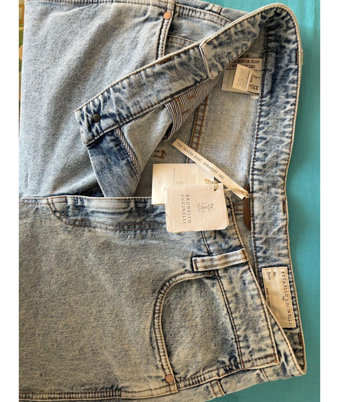 BRUNELLO CUCINELLI Голубые хлопковые прямые джинсы, фото 3