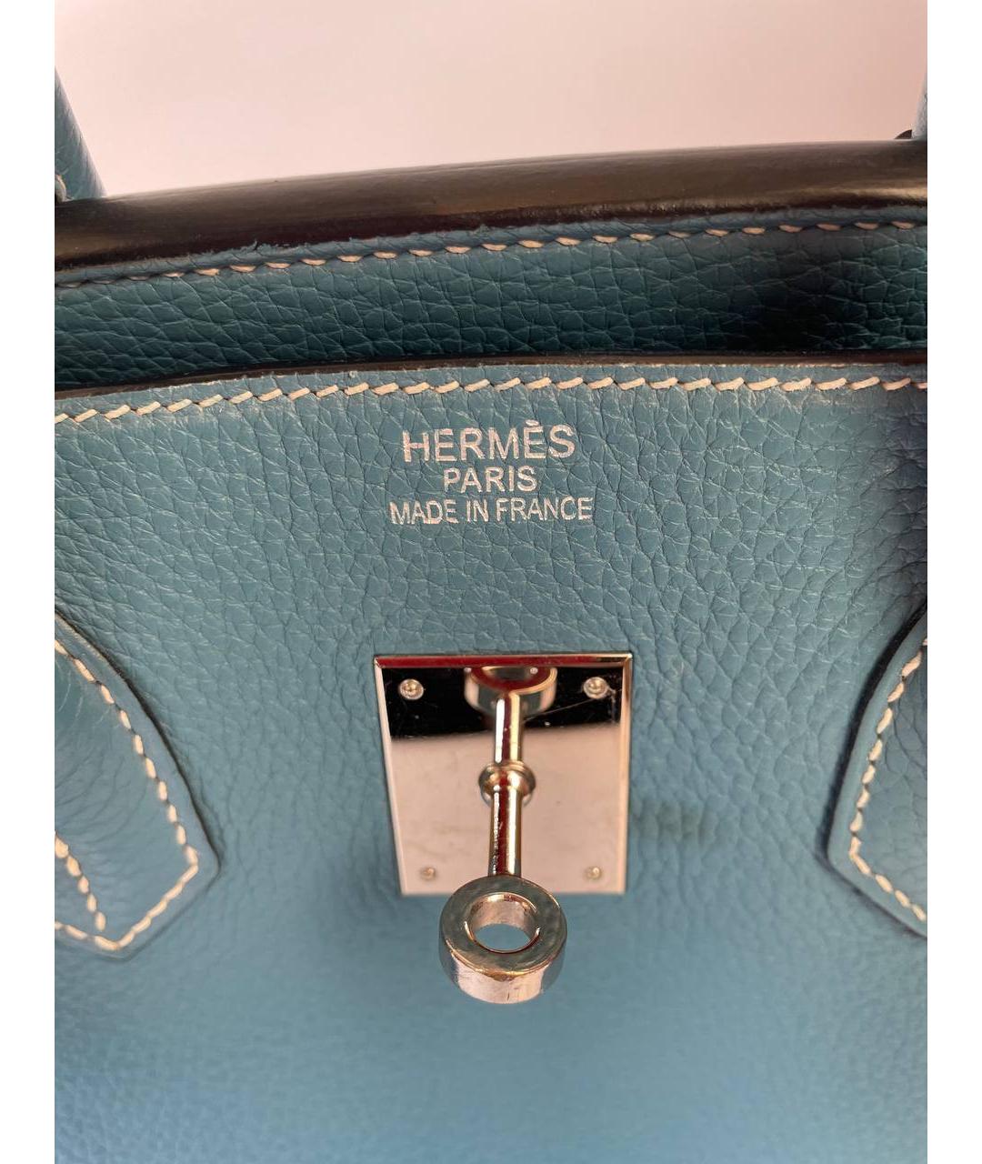 HERMES Голубая кожаная сумка с короткими ручками, фото 9