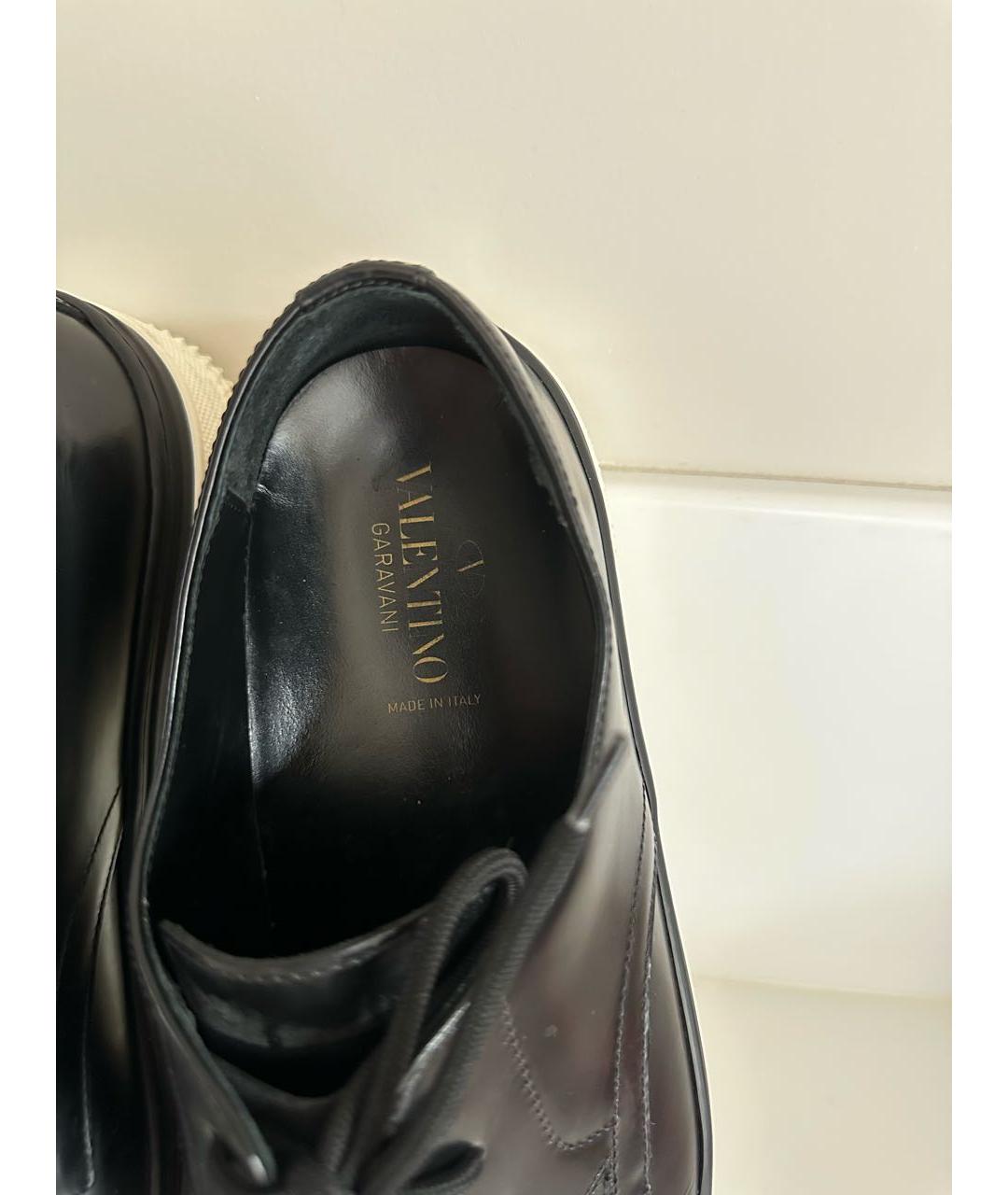 VALENTINO Черные кожаные низкие кроссовки / кеды, фото 5