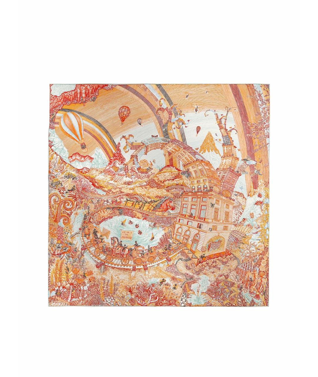 HERMES Оранжевый шелковый платок, фото 1