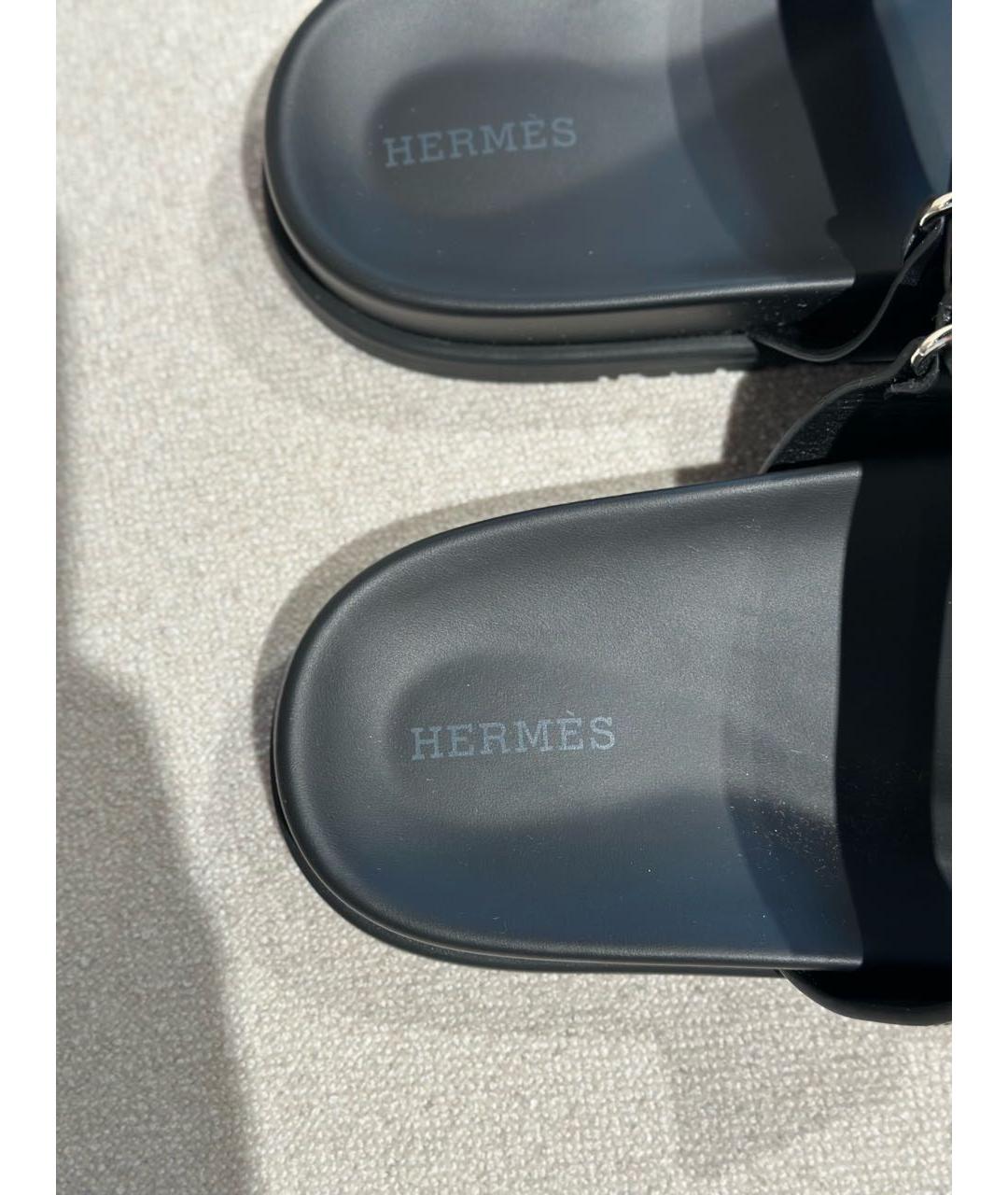 HERMES Черные кожаные сандалии, фото 4