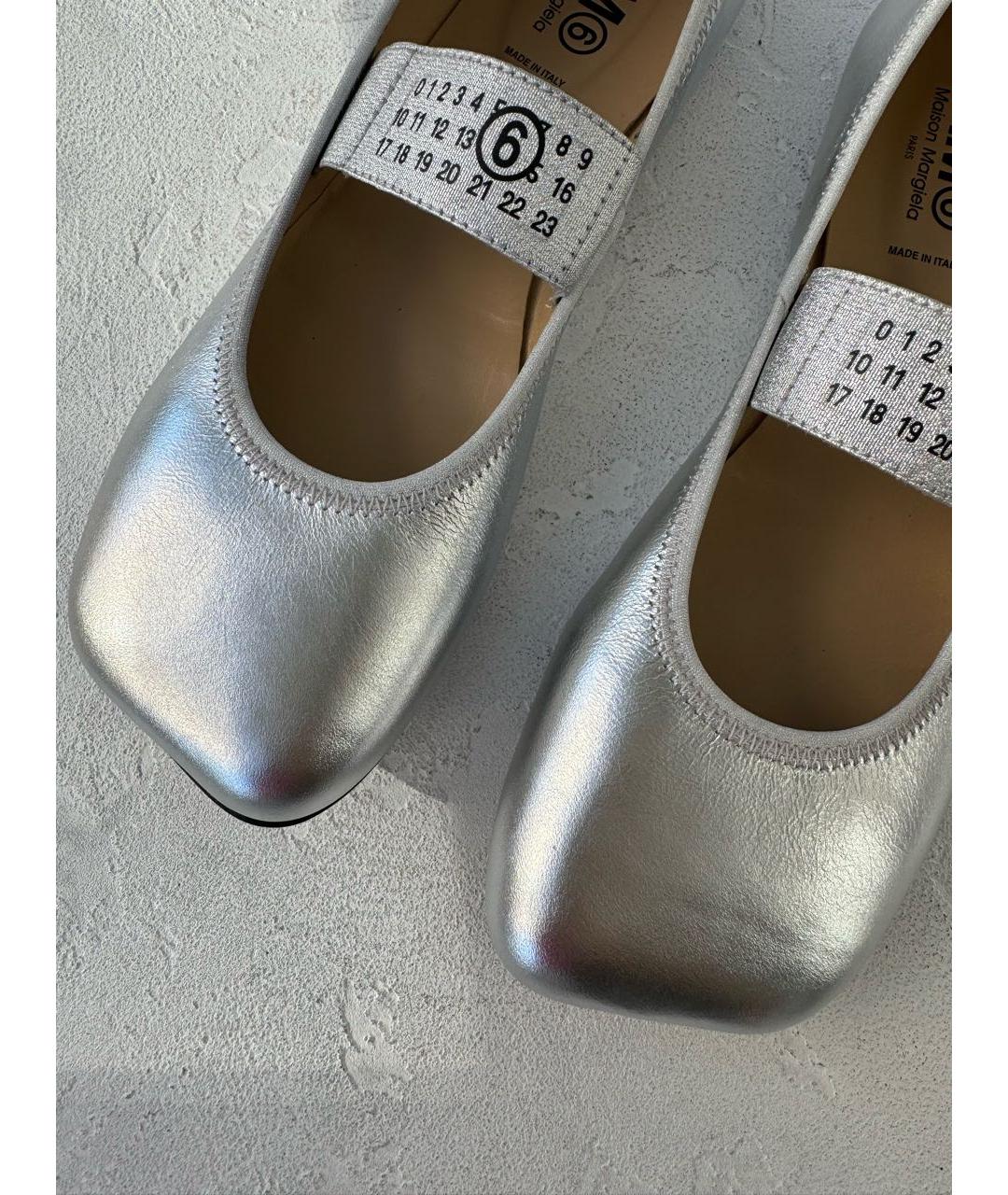 MM6 MAISON MARGIELA Серебряные кожаные балетки, фото 4