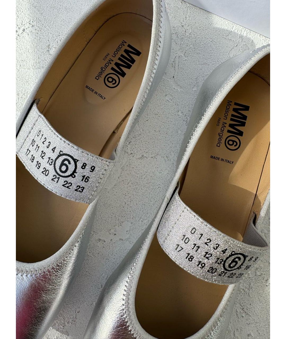 MM6 MAISON MARGIELA Серебряные кожаные балетки, фото 5