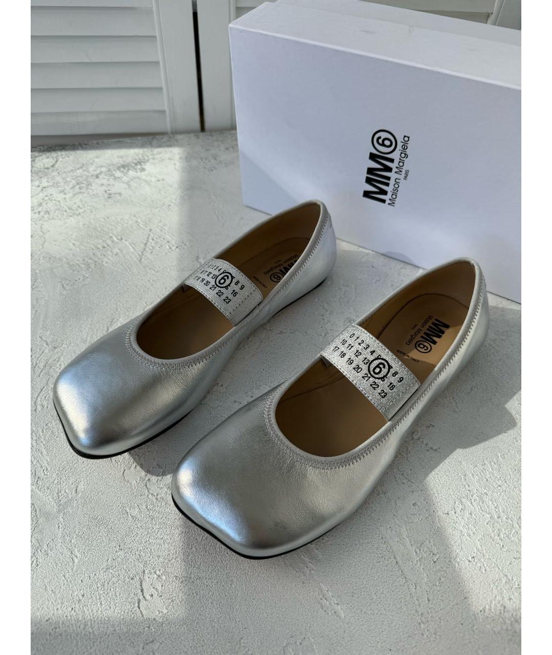 MM6 MAISON MARGIELA Серебряные кожаные балетки, фото 3