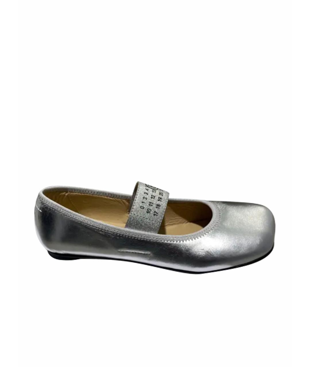 MM6 MAISON MARGIELA Серебряные кожаные балетки, фото 1