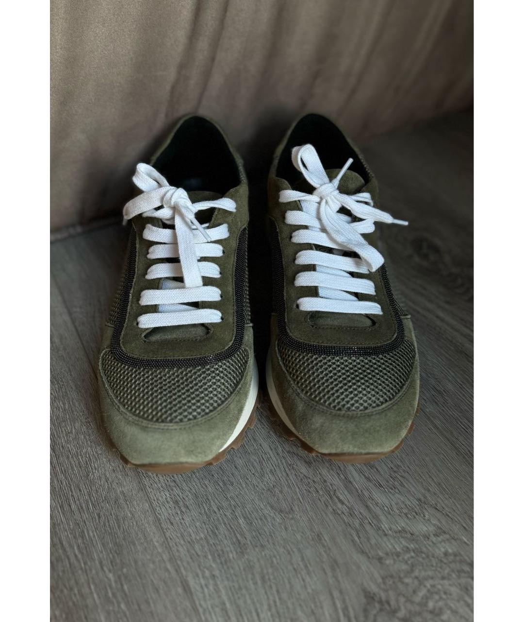 BRUNELLO CUCINELLI Хаки замшевые кроссовки, фото 4