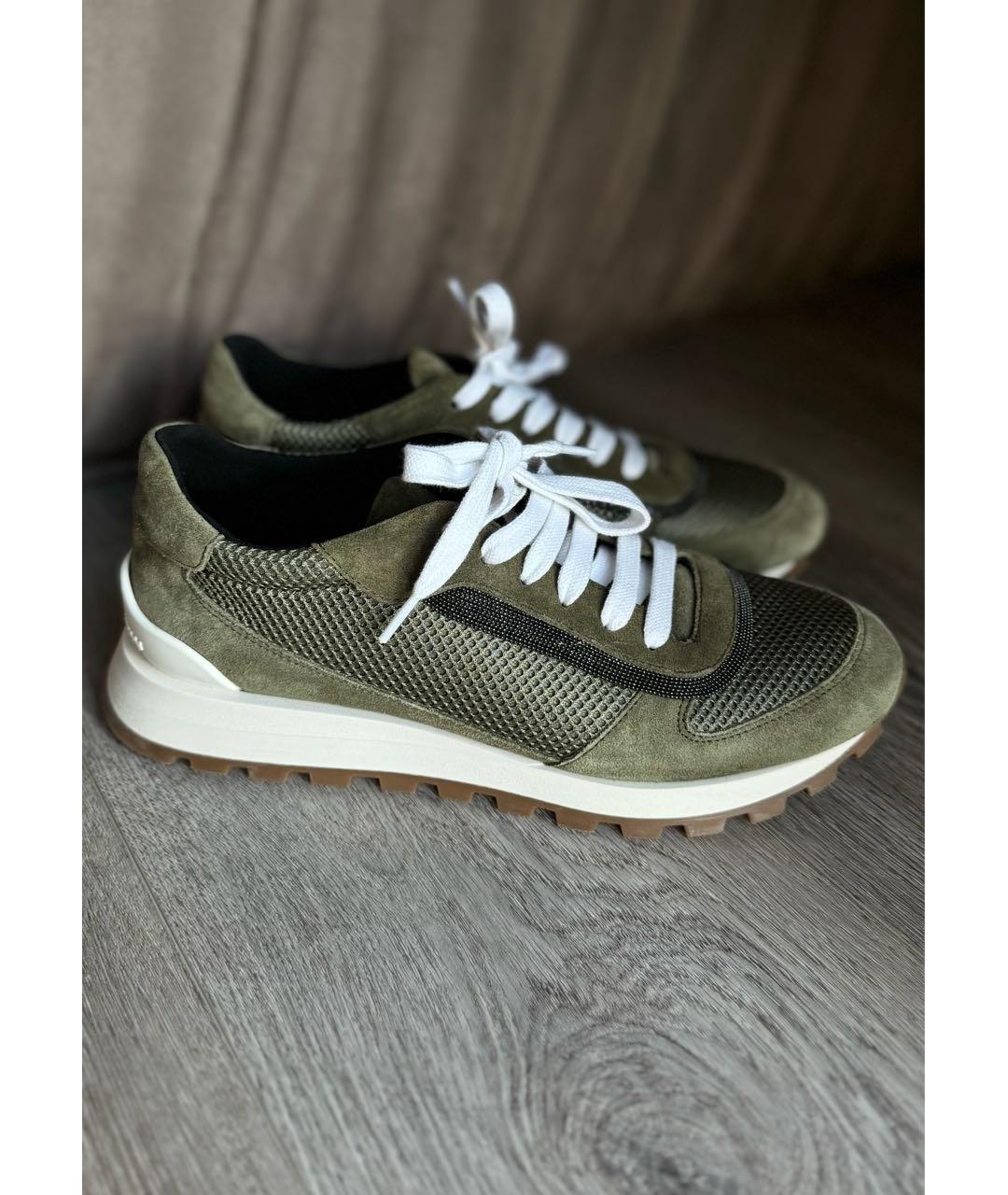 BRUNELLO CUCINELLI Хаки замшевые кроссовки, фото 9