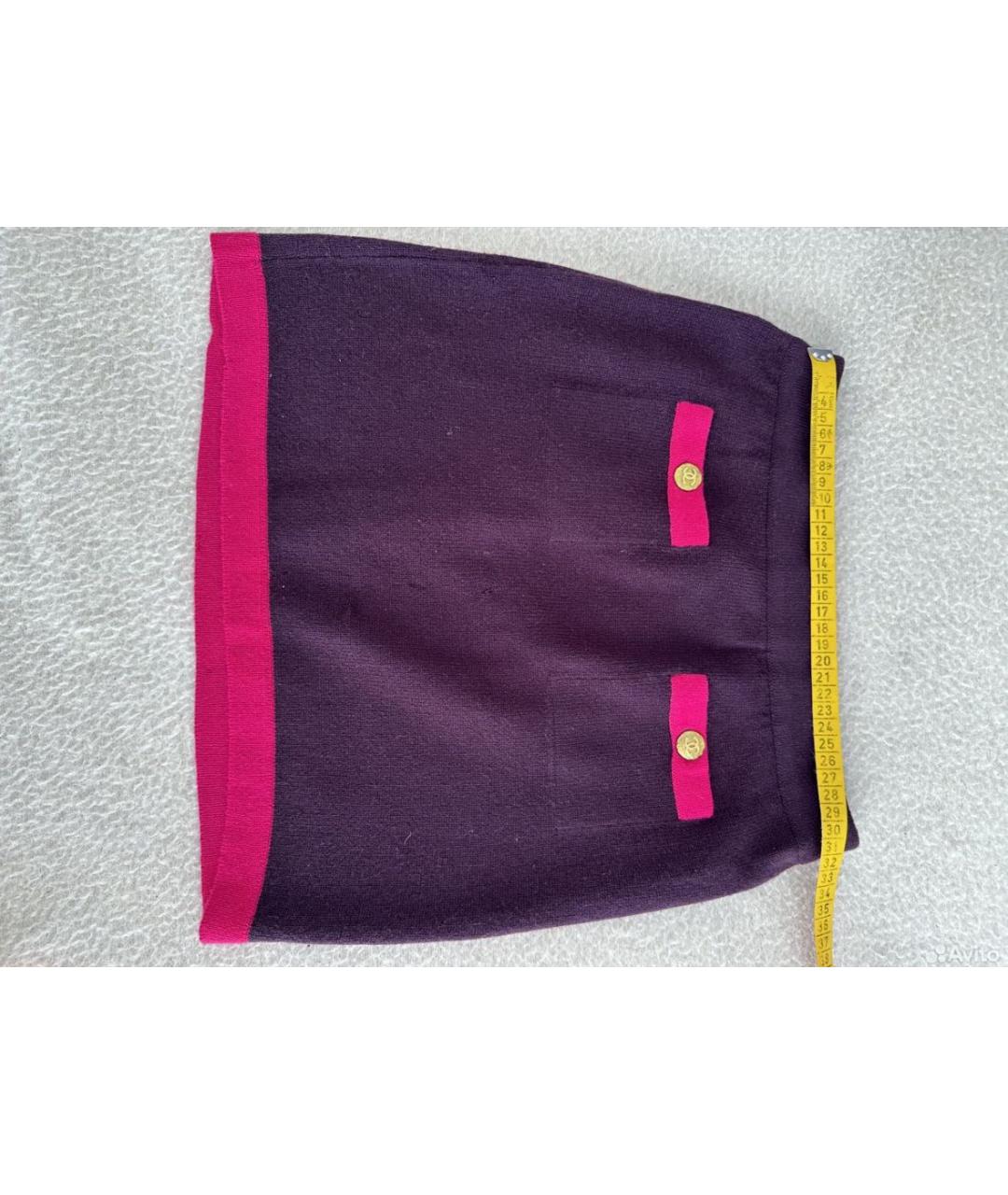 CHANEL Фиолетовая шерстяная юбка мини, фото 6