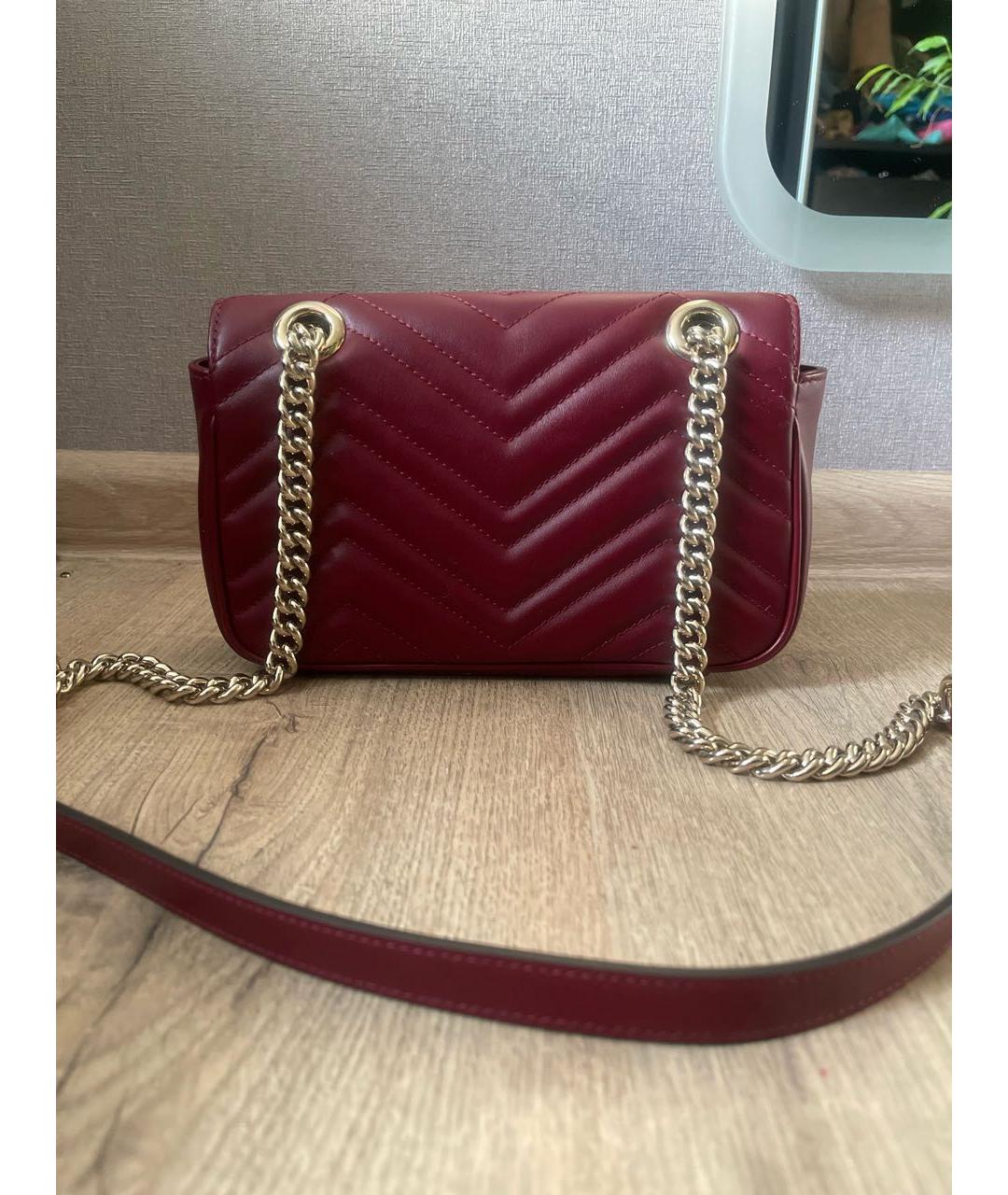 GUCCI Бордовая кожаная сумка через плечо, фото 3