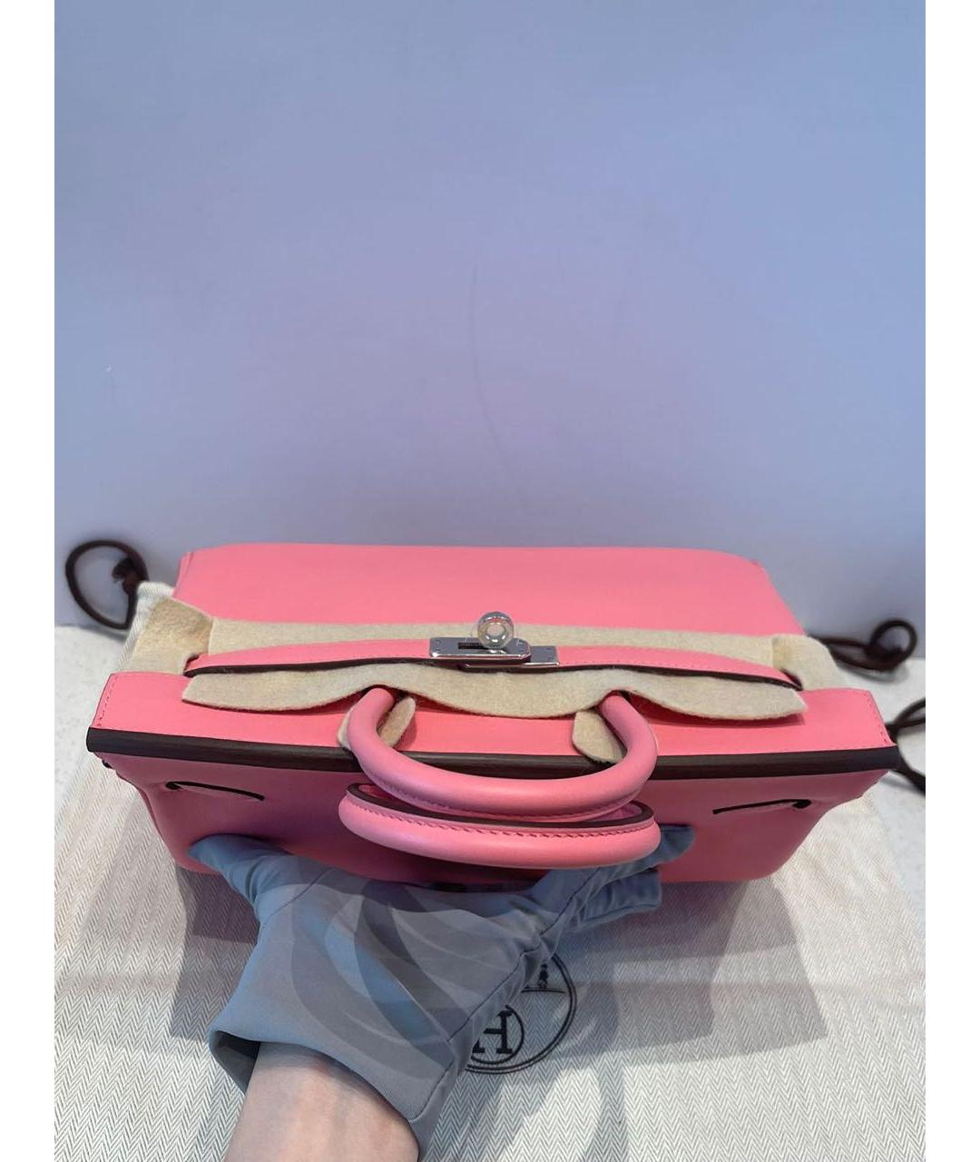 HERMES Розовая кожаная сумка с короткими ручками, фото 4