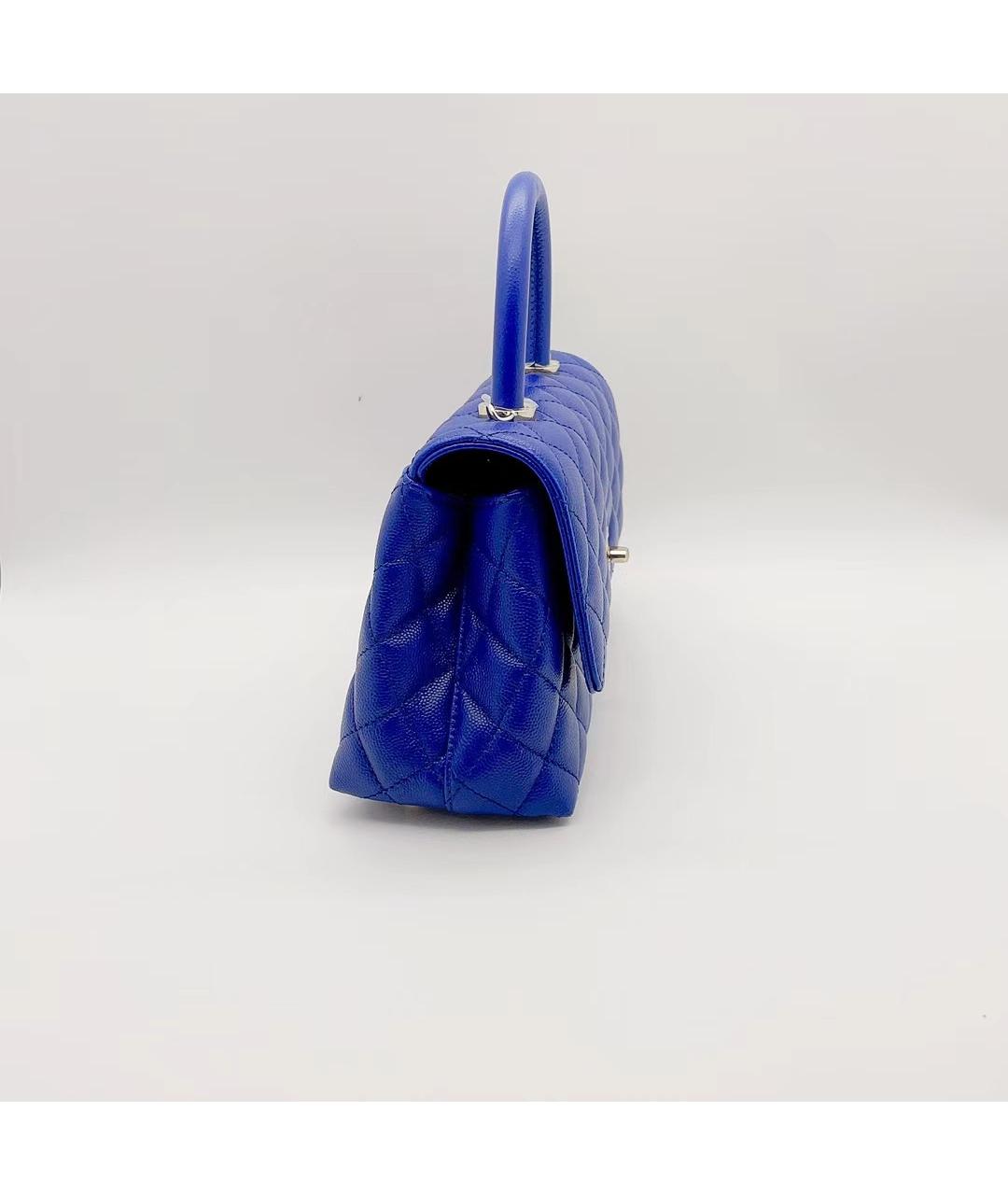 CHANEL Синяя кожаная сумка с короткими ручками, фото 4