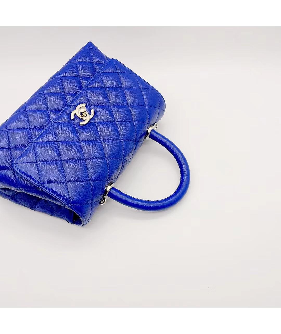 CHANEL Синяя кожаная сумка с короткими ручками, фото 8