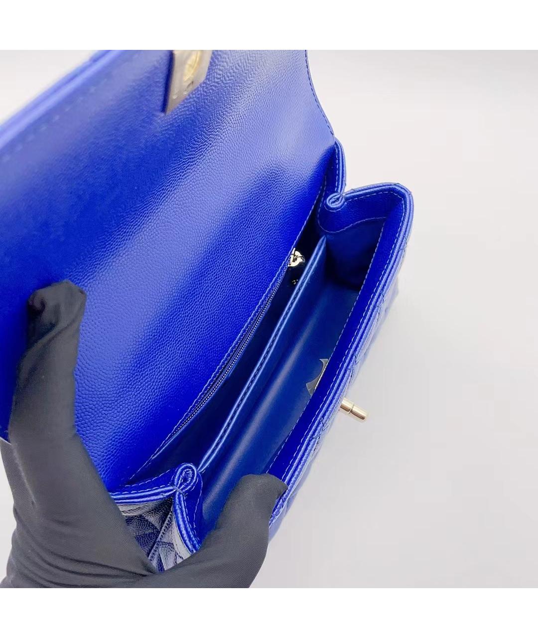 CHANEL Синяя кожаная сумка с короткими ручками, фото 9