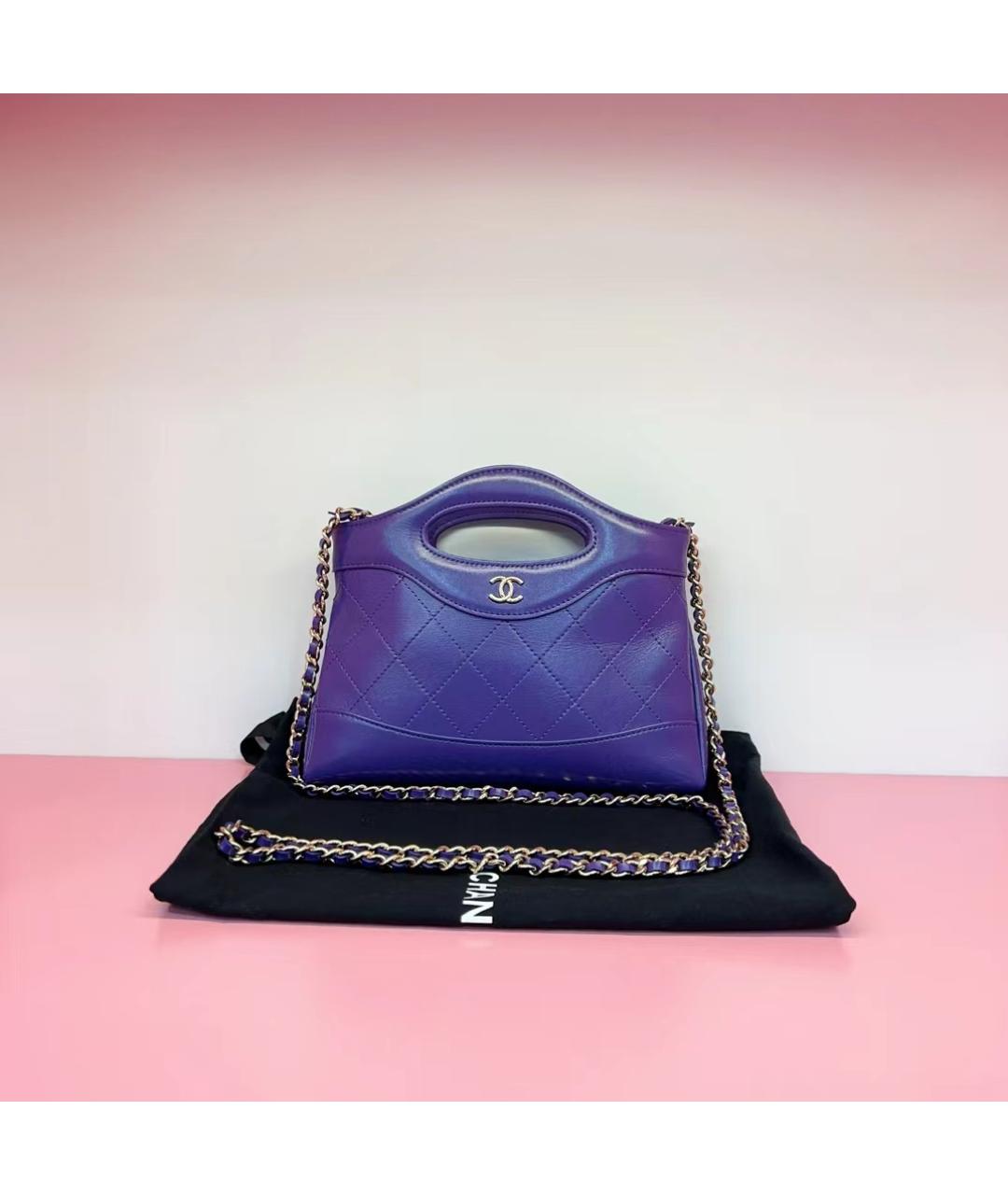 CHANEL Фиолетовая кожаная сумка с короткими ручками, фото 2